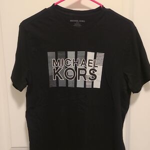 Michael Kors Black and Gray Striped Logo Tee